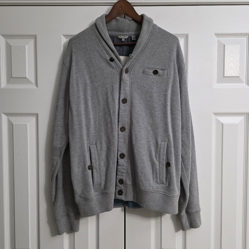 Ted Baker Gray Zip Cardigan Sweater Mens Size 7 XXXL Stand Collar Knit